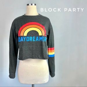 DAYDREAMER Long Sleeve Crop Tee with Rainbow XS Block Party Longsleeve Tshirt